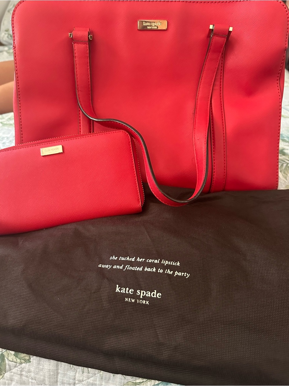 kate spade Coral Red Tote with Matching Wallet